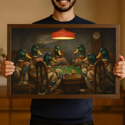 Ducks Playing Poker Wall Art Canvas Print, Funny Bar Decor