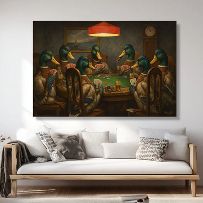 Ducks Playing Poker Wall Art Canvas Print, Funny Bar Decor