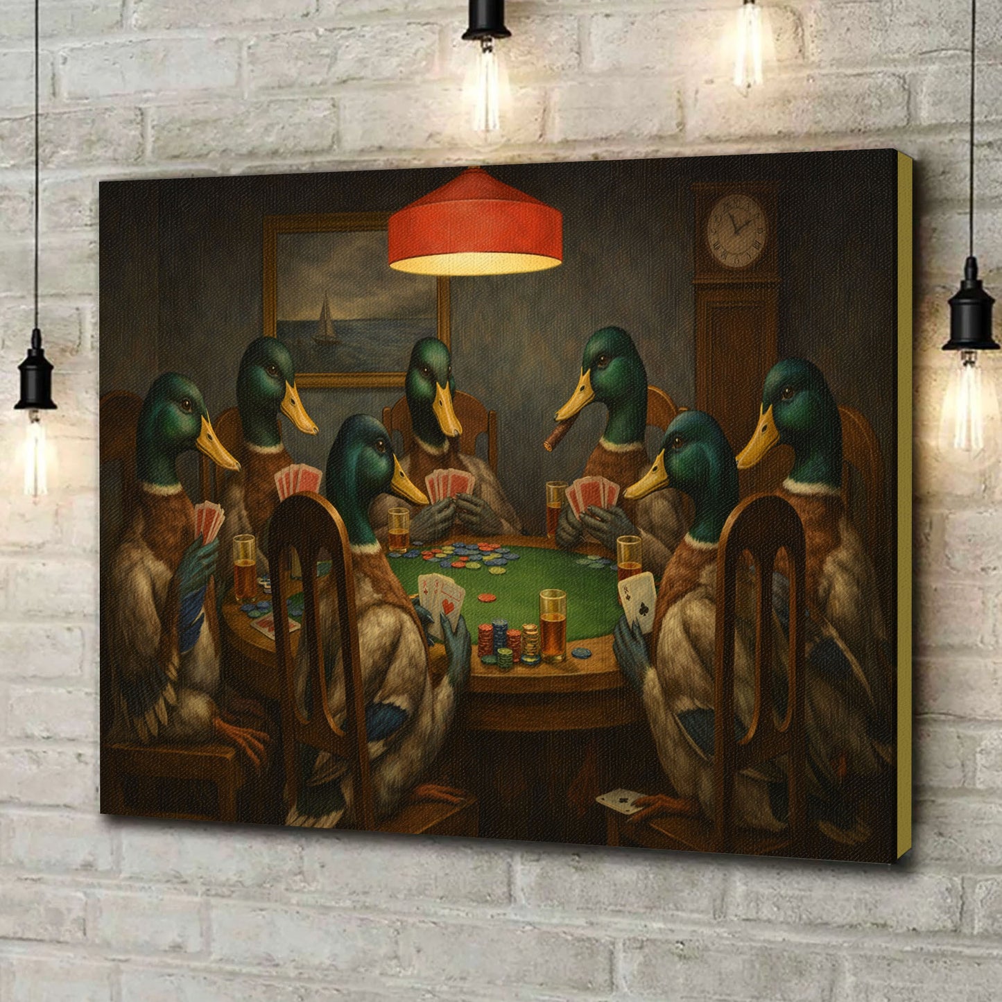 Ducks Playing Poker Wall Art Canvas Print, Funny Bar Decor