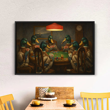 Ducks Playing Poker Wall Art Canvas Print, Funny Bar Decor
