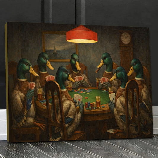 Ducks Playing Poker Wall Art Canvas Print, Funny Bar Decor
