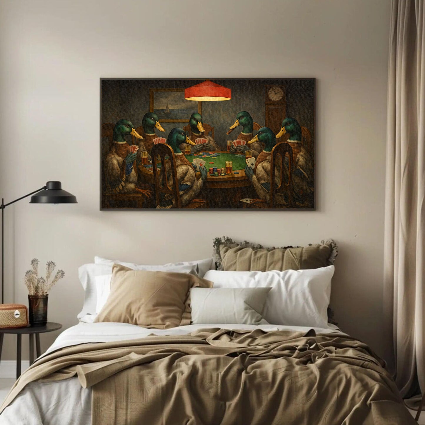 Ducks Playing Poker Wall Art Canvas Print, Funny Bar Decor