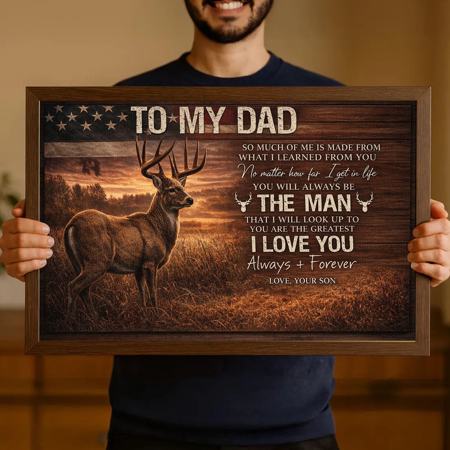 To My Dad Hunting Deer Canvas Wall Art Rustic Cabin Decor