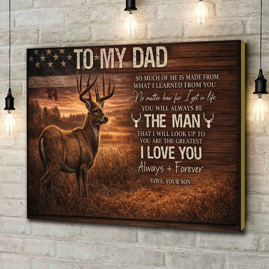 To My Dad Hunting Deer Canvas Wall Art Rustic Cabin Decor