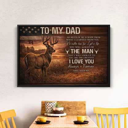 To My Dad Hunting Deer Canvas Wall Art Rustic Cabin Decor