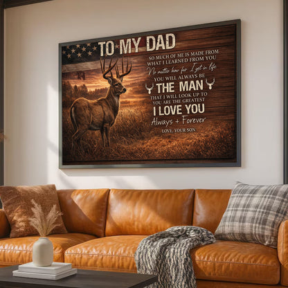 To My Dad Hunting Deer Canvas Wall Art Rustic Cabin Decor