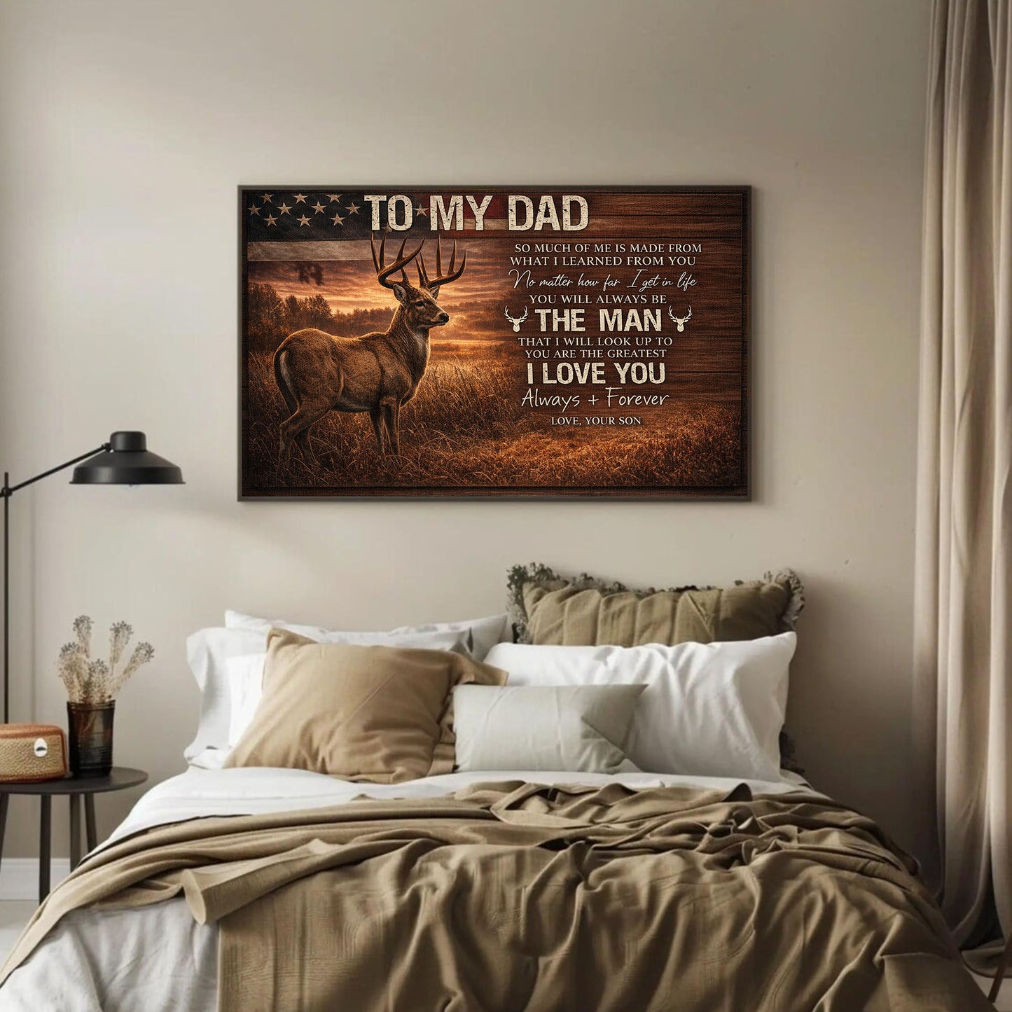 To My Dad Hunting Deer Canvas Wall Art Rustic Cabin Decor