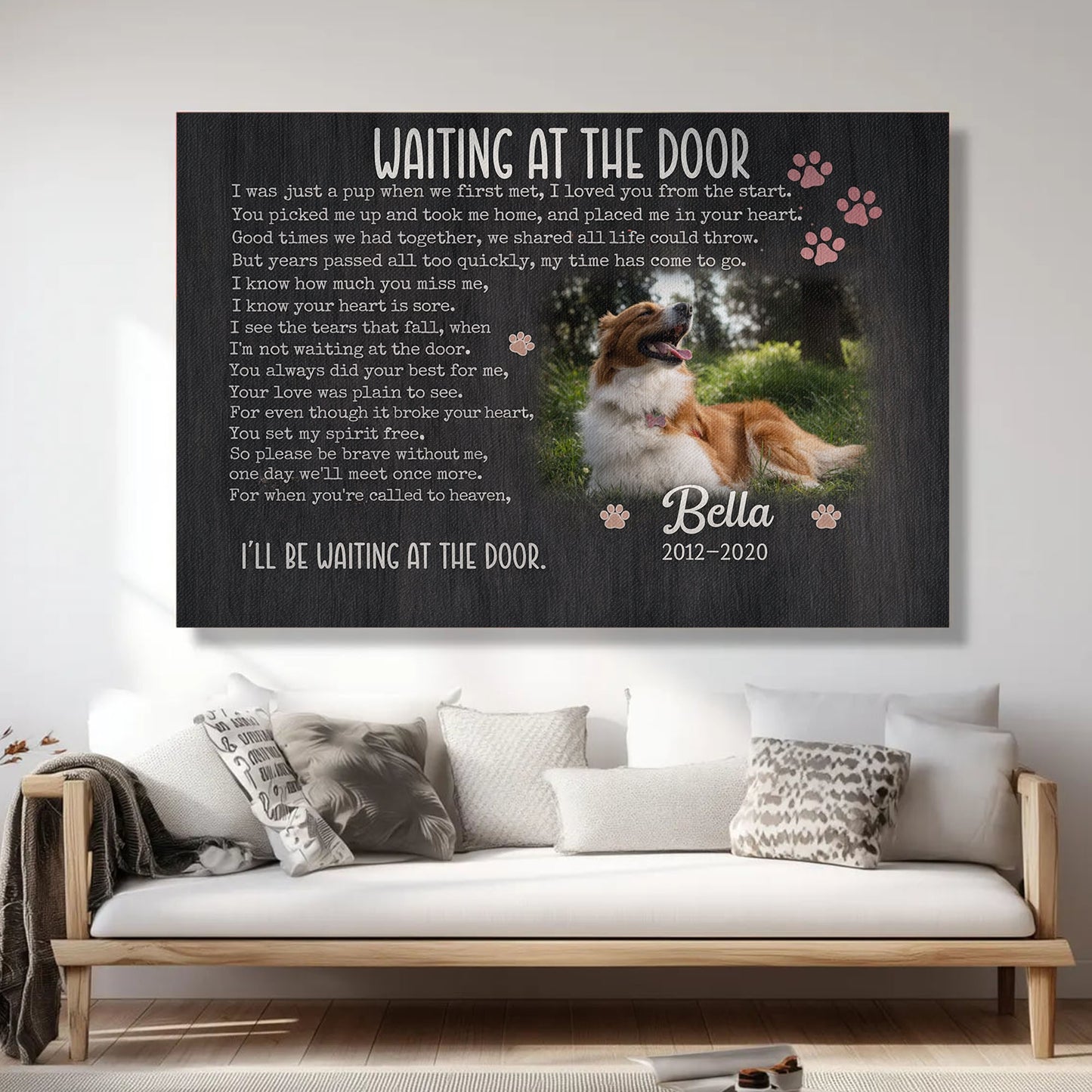 Waiting at the Door Pet Memorial Canvas Wall Art, Dog Memorial Gift