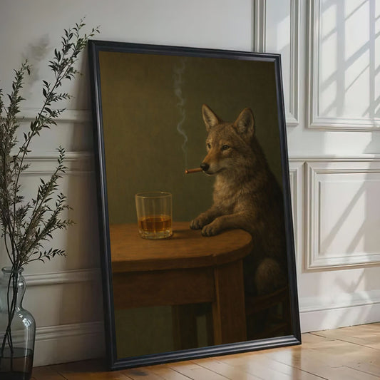 coyote with Cigar Canvas Print Vintage Bar Wall Art