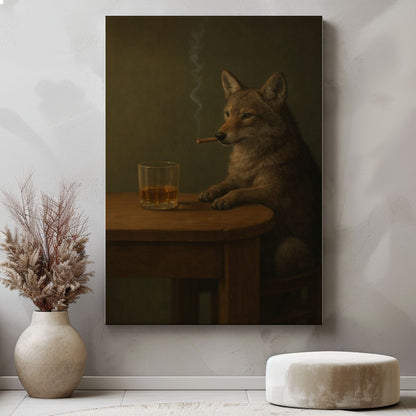 coyote with Cigar Canvas Print Vintage Bar Wall Art