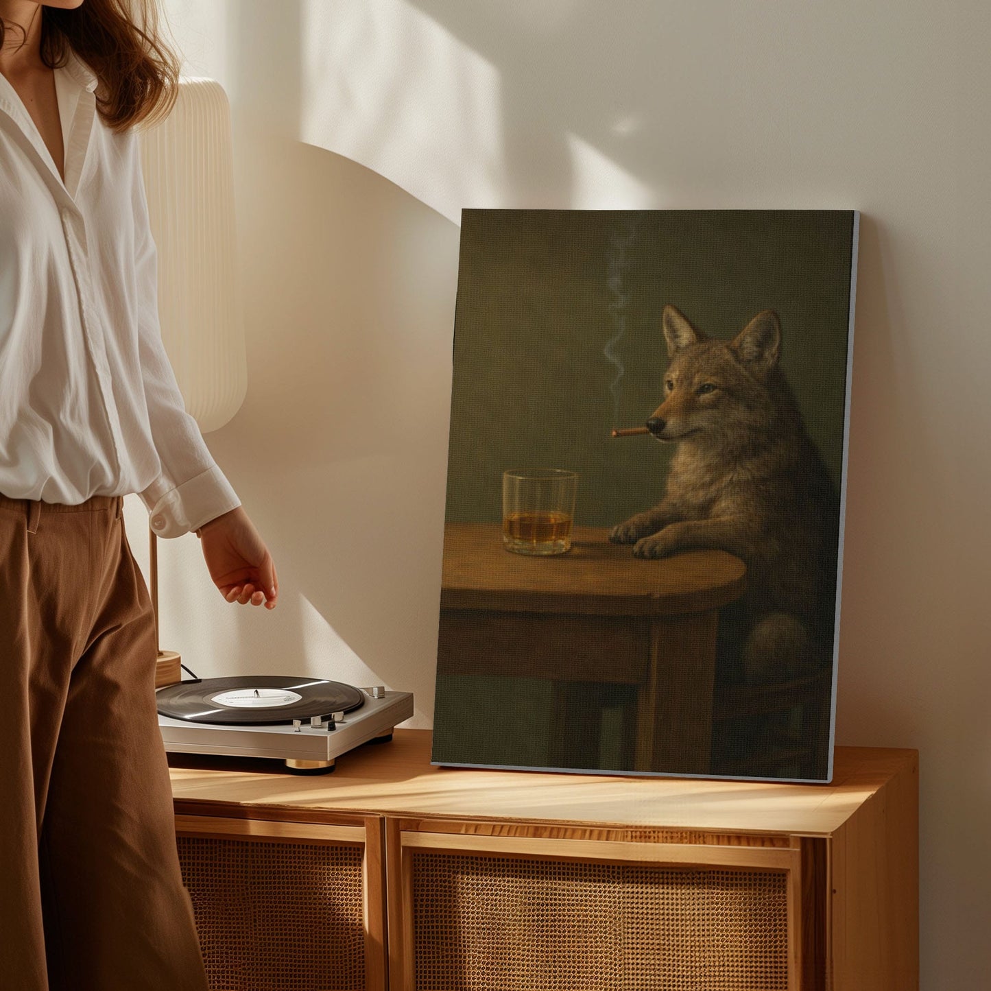 coyote with Cigar Canvas Print Vintage Bar Wall Art