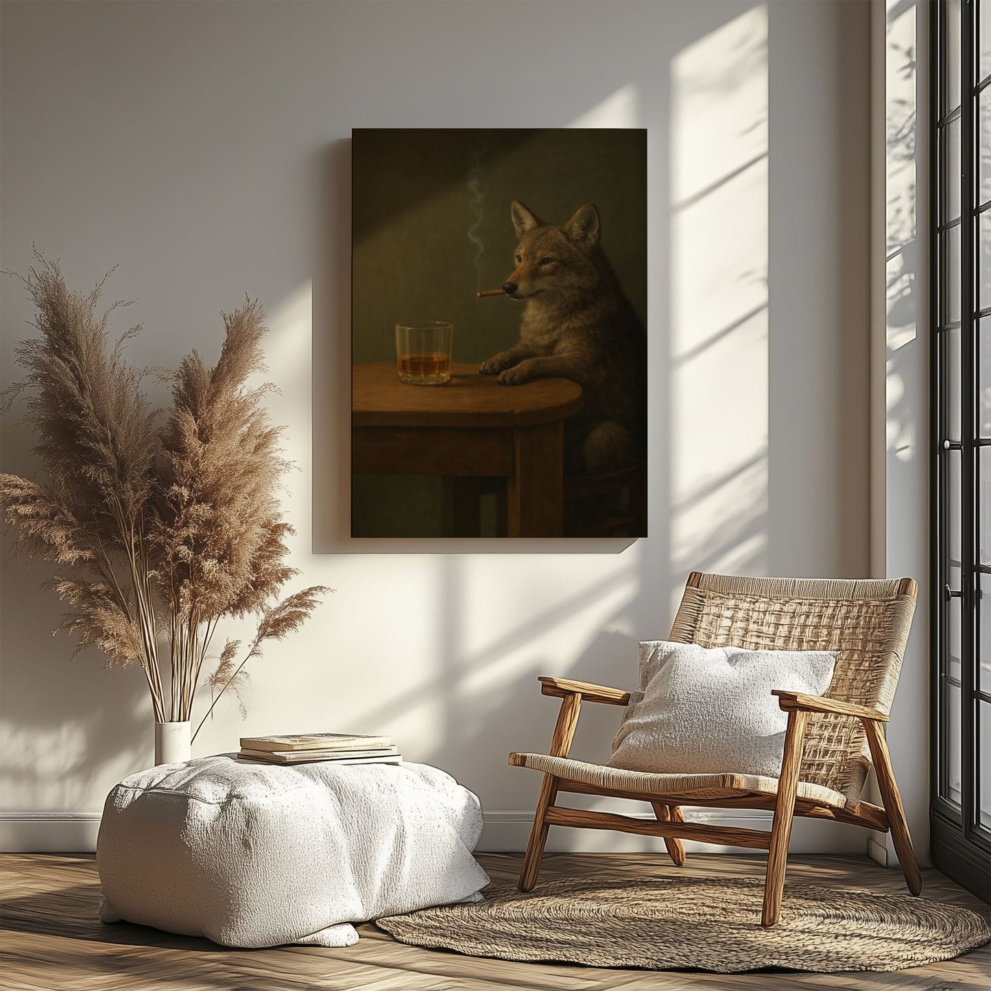 coyote with Cigar Canvas Print Vintage Bar Wall Art