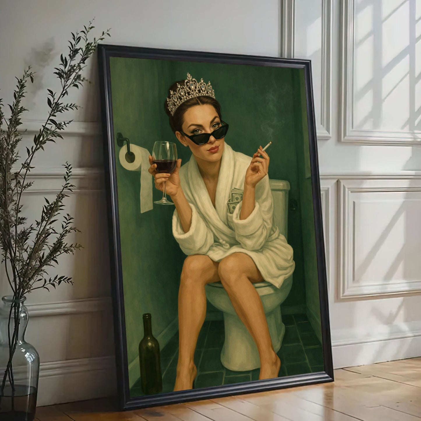 Queen of the Throne Bathroom Wall Art, Funny Powder Room Decor Canvas