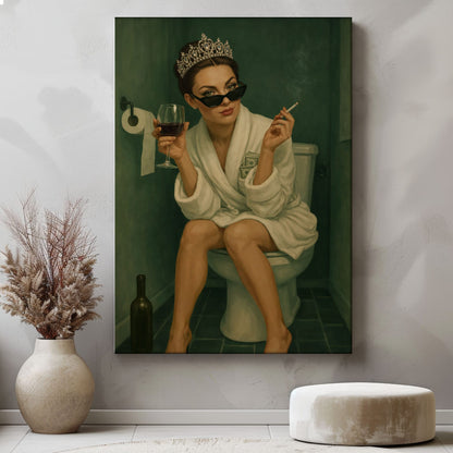 Queen of the Throne Bathroom Wall Art, Funny Powder Room Decor Canvas