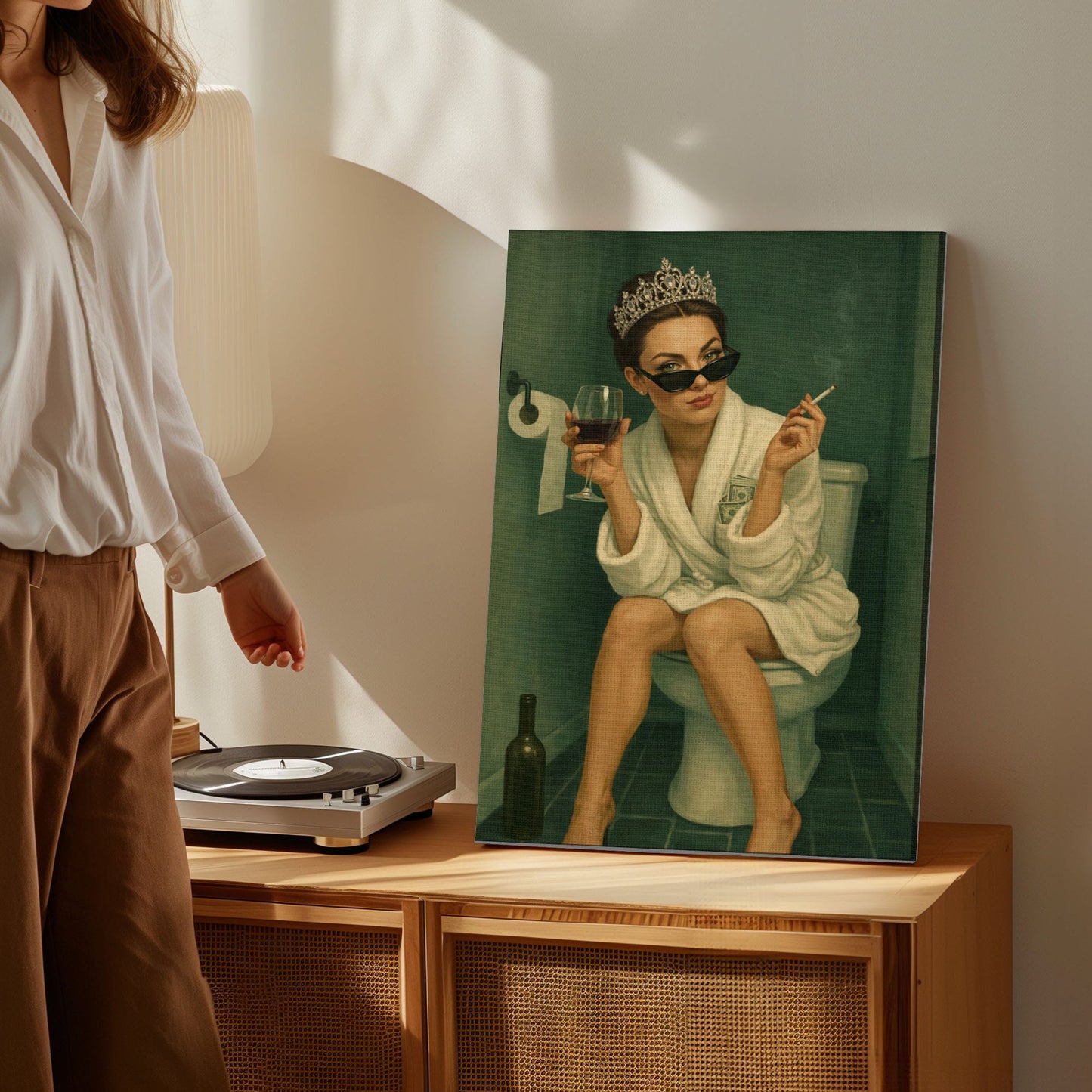 Queen of the Throne Bathroom Wall Art, Funny Powder Room Decor Canvas