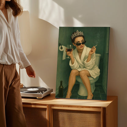 Queen of the Throne Bathroom Wall Art, Funny Powder Room Decor Canvas