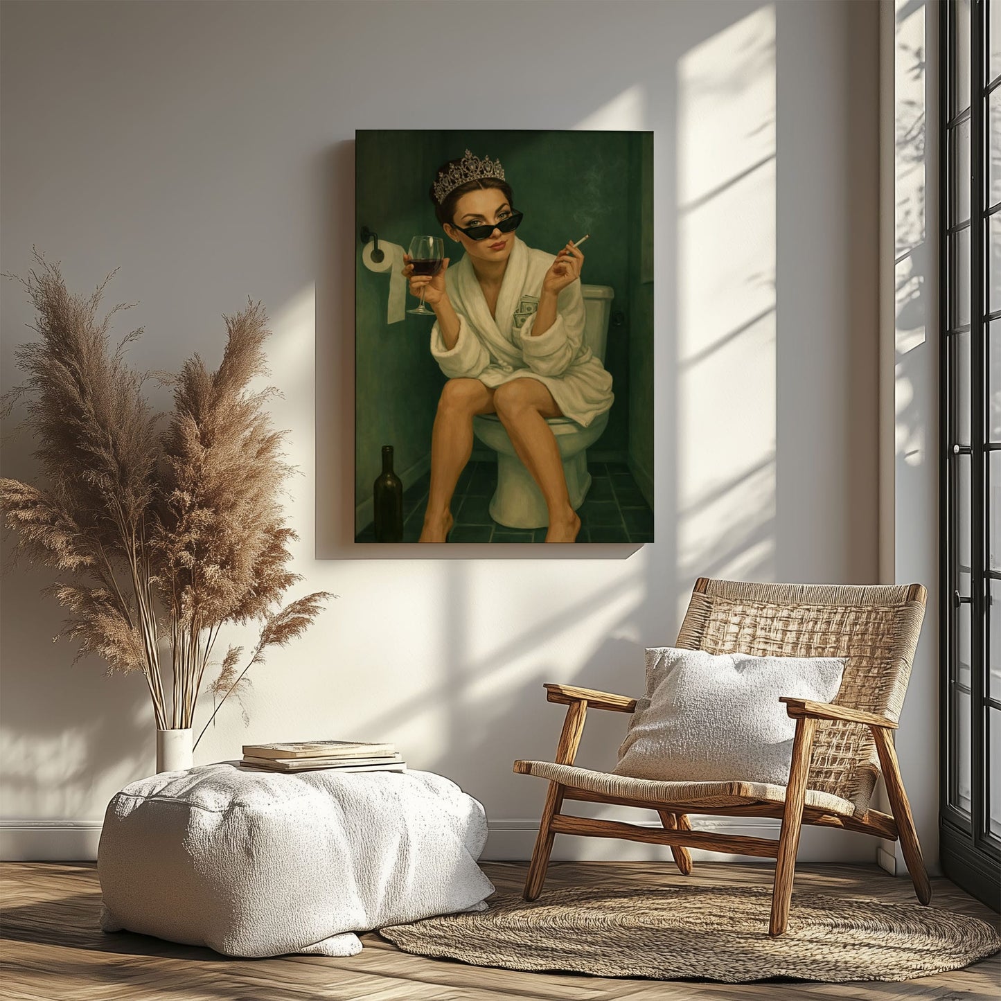 Queen of the Throne Bathroom Wall Art, Funny Powder Room Decor Canvas