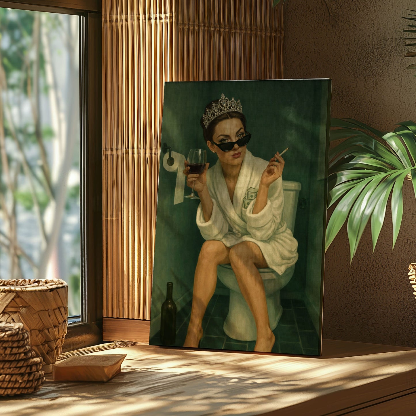 Queen of the Throne Bathroom Wall Art, Funny Powder Room Decor Canvas
