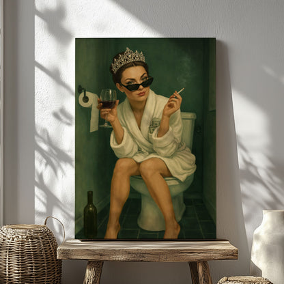 Queen of the Throne Bathroom Wall Art, Funny Powder Room Decor Canvas