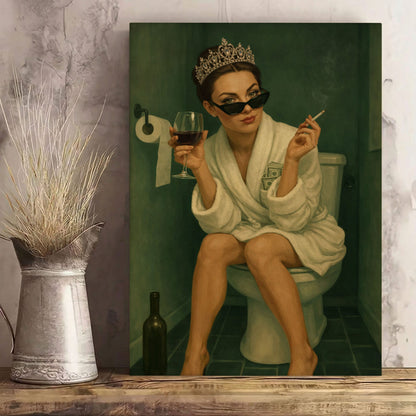 Queen of the Throne Bathroom Wall Art, Funny Powder Room Decor Canvas