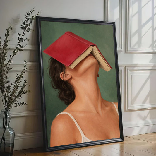 Surreal Book Face Canvas Wall Art, Modern Minimalist Portrait Print