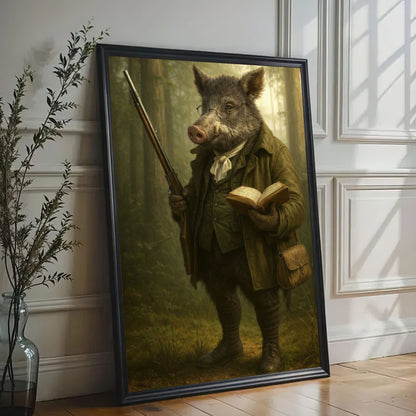 Boar Hunter Portrait Canvas Wall Art, Classic Rustic Cabin Decor