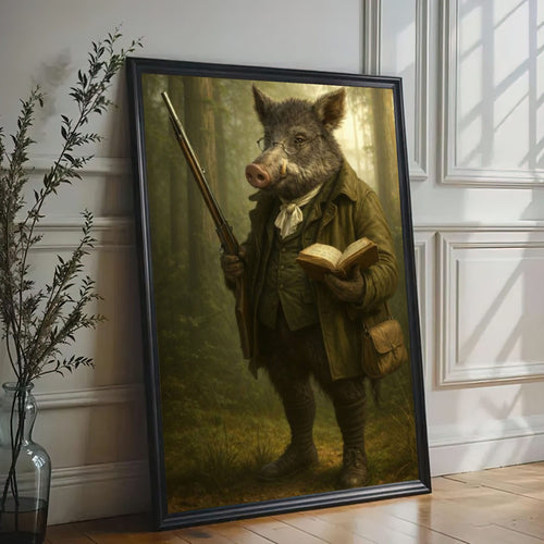 Boar Hunter Portrait Canvas Wall Art, Classic Rustic Cabin Decor