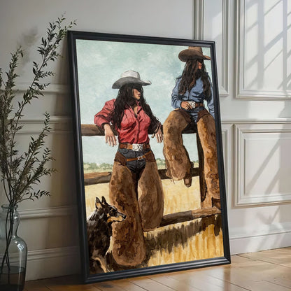 Western Cowgirl Sisters Canvas Print, Rustic Tavern Bar Wall Decor