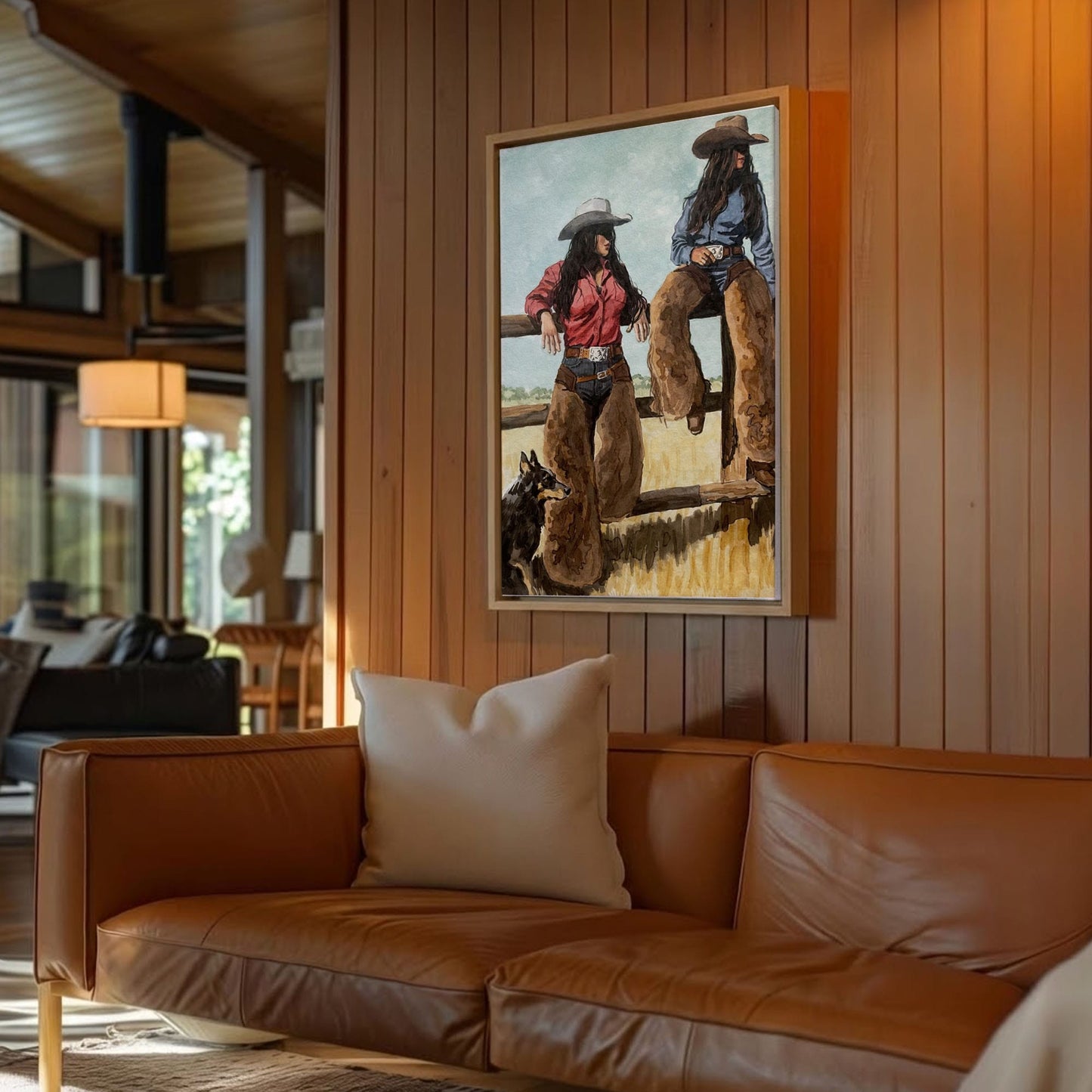 Western Cowgirl Sisters Canvas Print, Rustic Tavern Bar Wall Decor