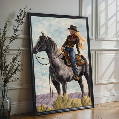 Cowgirl on Horse Canvas Wall Art, Western Bar Decor