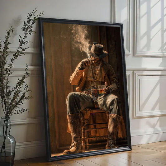 Western Cowboy Whiskey Canvas Wall Art, Rustic Saloon Bar Decor