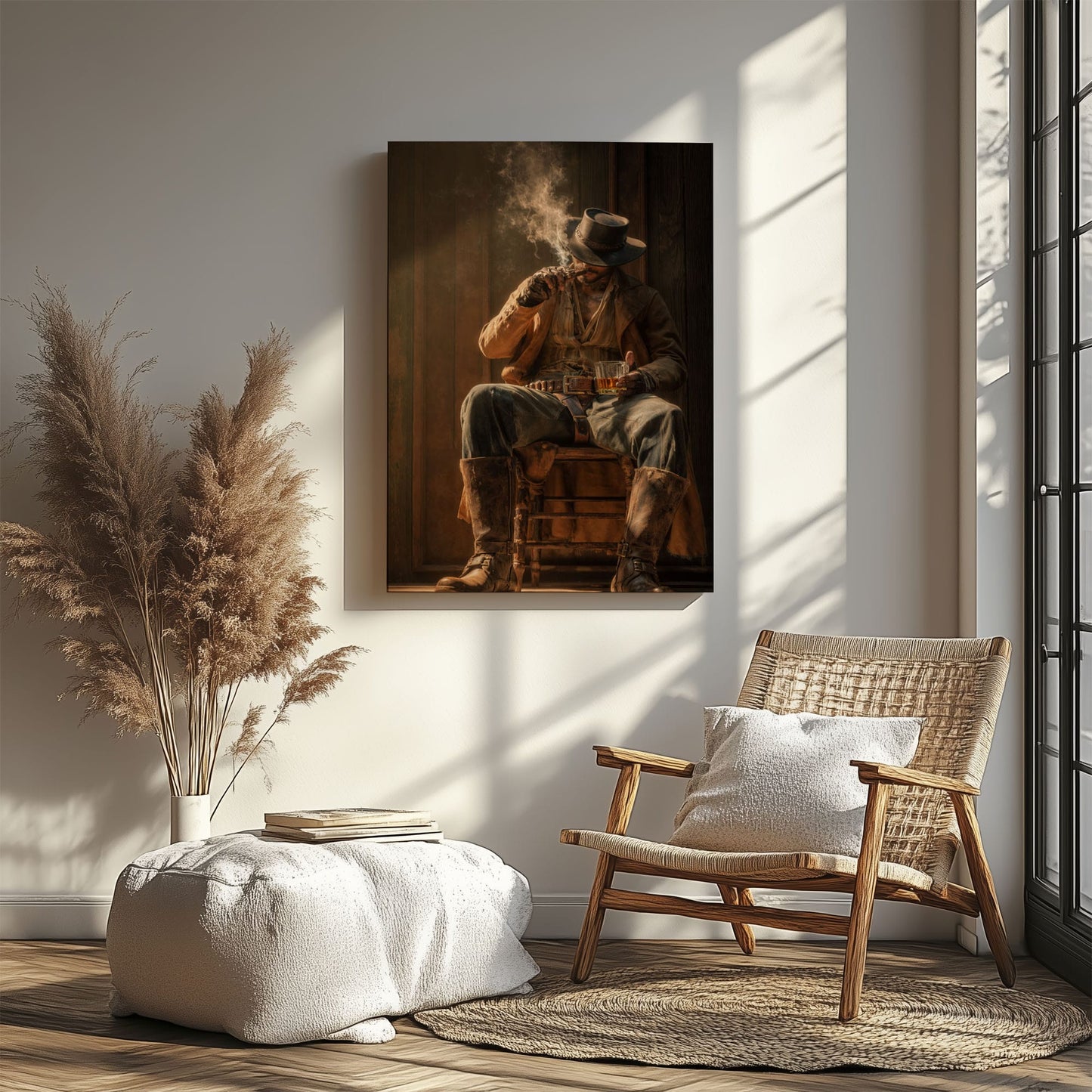 Western Cowboy Whiskey Canvas Wall Art, Rustic Saloon Bar Decor