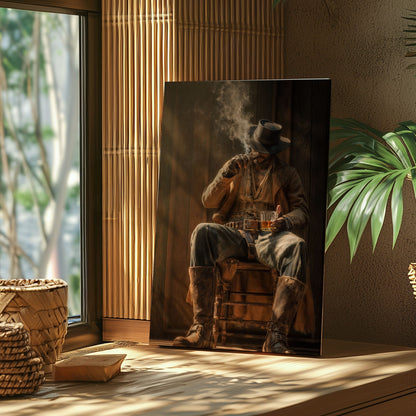 Western Cowboy Whiskey Canvas Wall Art, Rustic Saloon Bar Decor