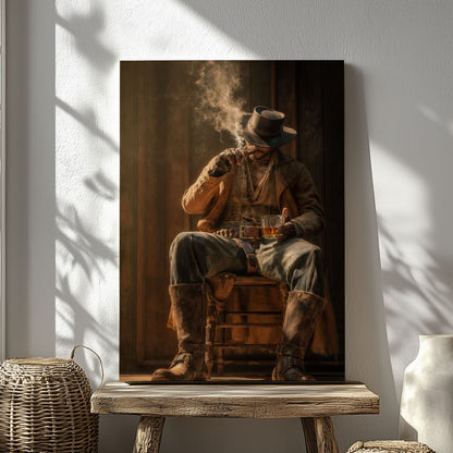 Western Cowboy Whiskey Canvas Wall Art, Rustic Saloon Bar Decor