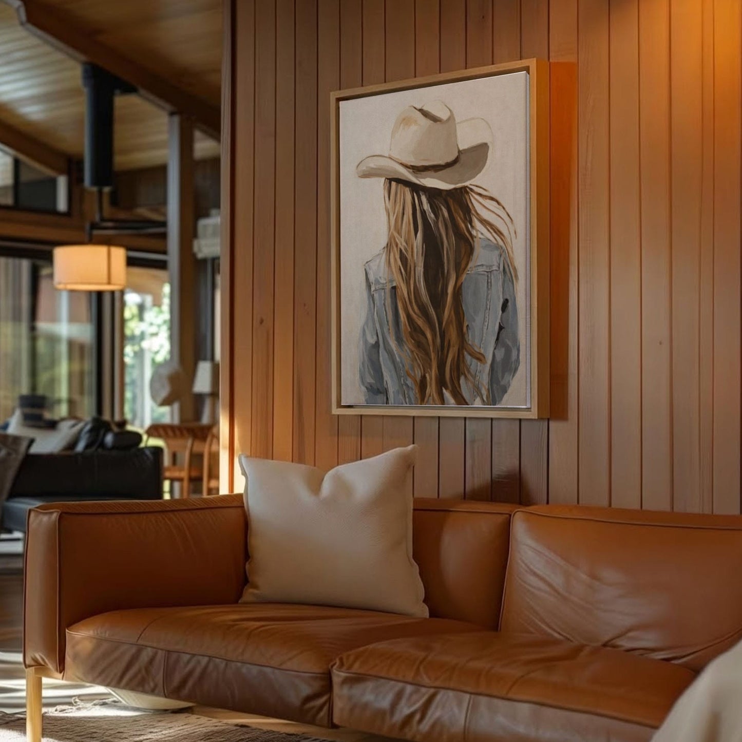 Western Cowgirl Wall Art Canvas, Cowboy Hat Girl Painting, Rustic Bar Decor