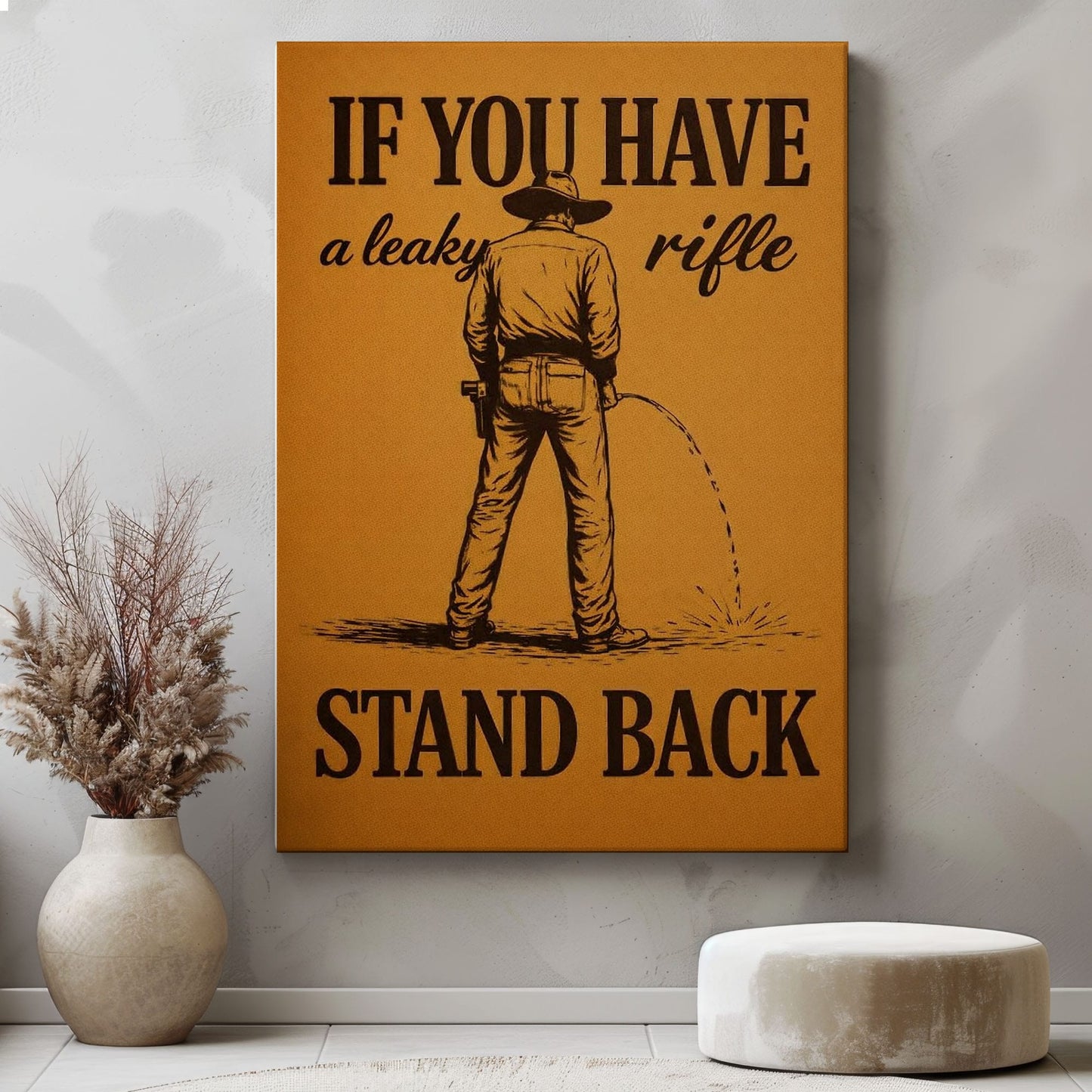 Western Humor Bathroom Canvas Wall Art, Cowboy Restroom Decor