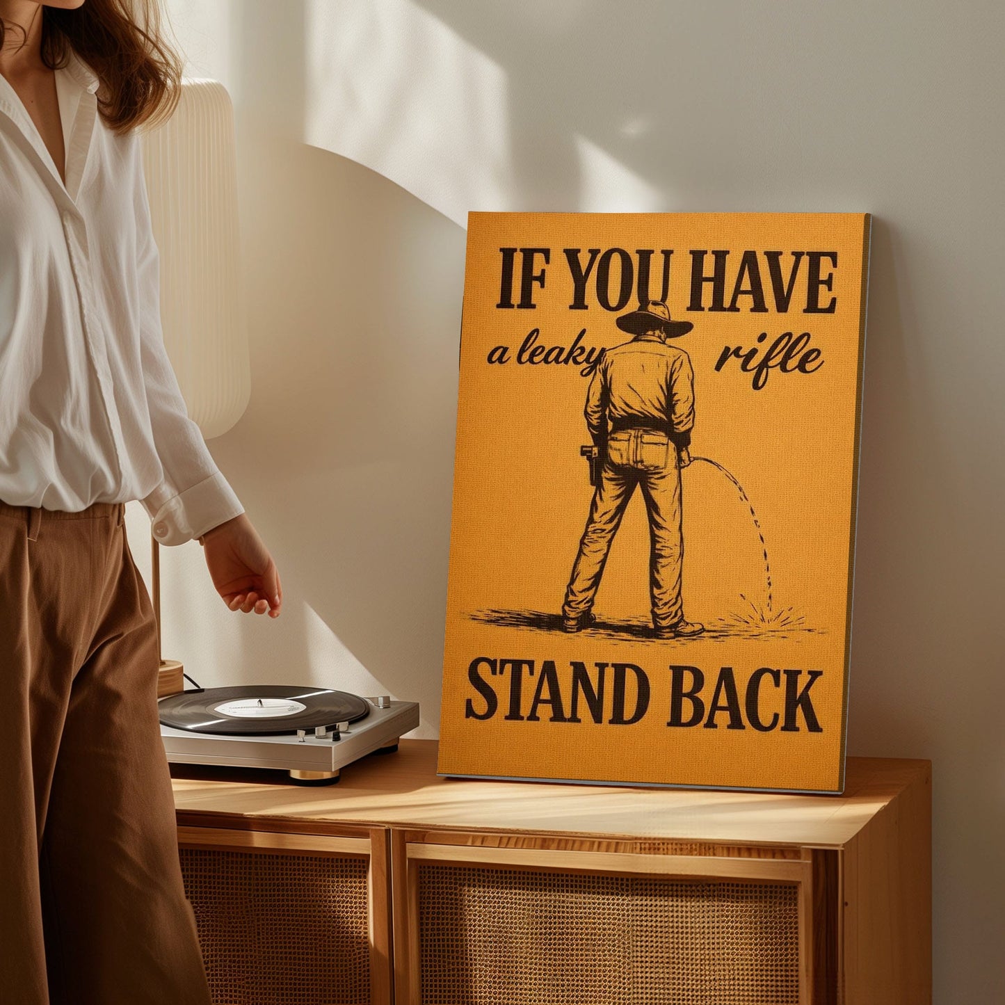 Western Humor Bathroom Canvas Wall Art, Cowboy Restroom Decor