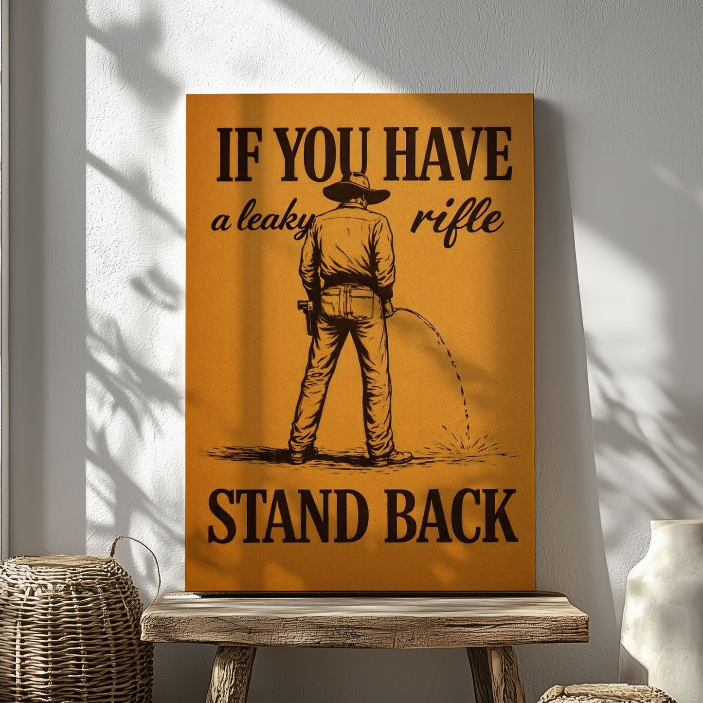 Western Humor Bathroom Canvas Wall Art, Cowboy Restroom Decor