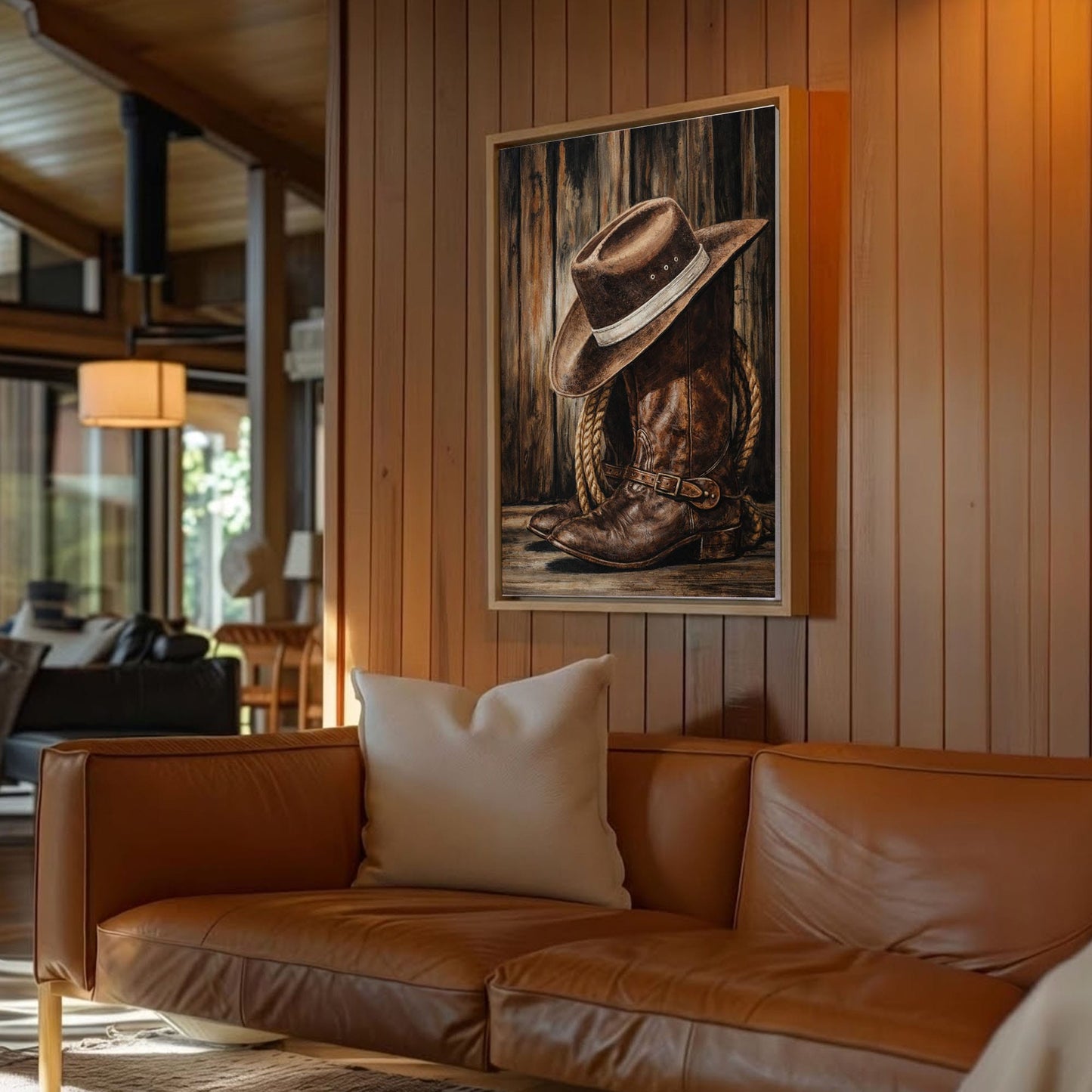 Cowboy Boots and Hat Wall Art Canvas, Western Bar Decor, Rustic Cabin Lodge Wall Decor