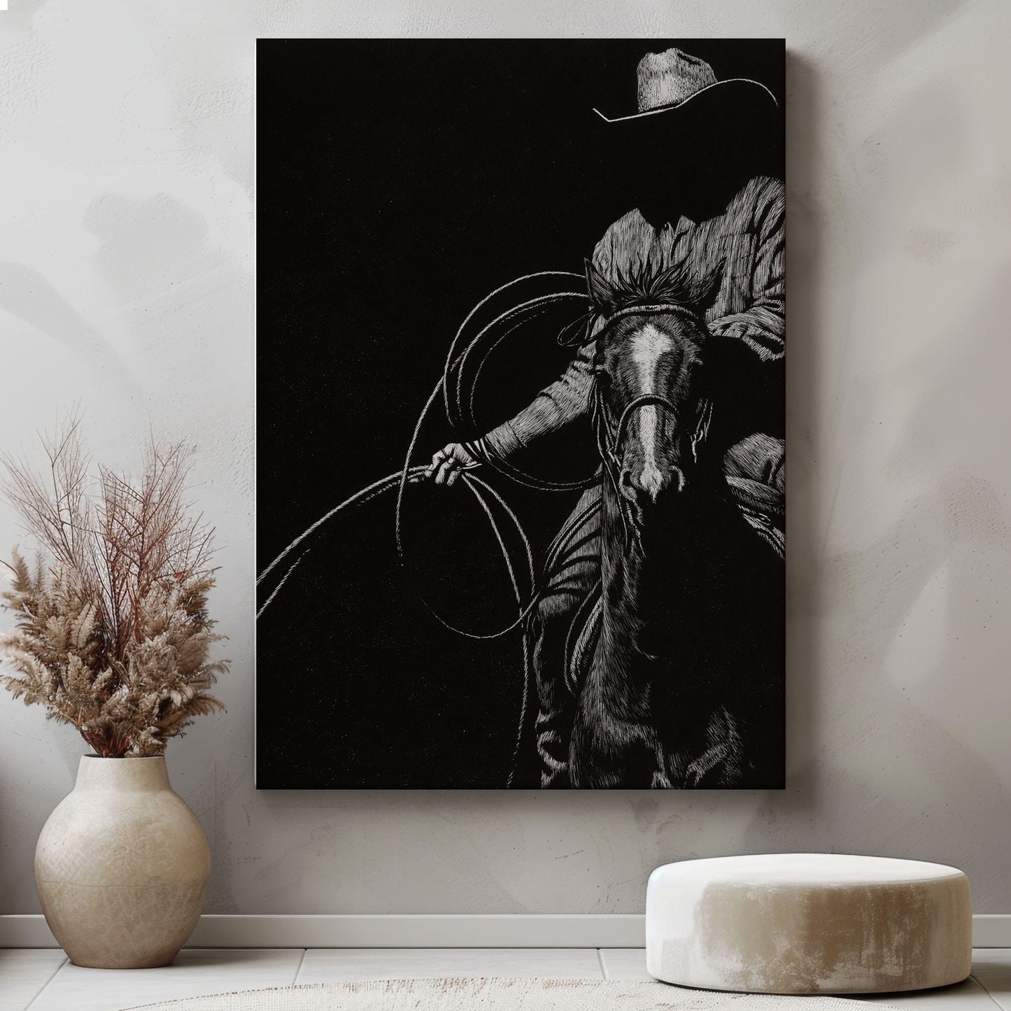 Western Cowboy Lasso Horse Canvas Wall Art