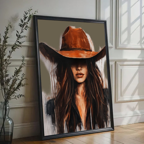 Cowgirl Wall Art Canvas, Western Woman Portrait, Rustic Bar Decor