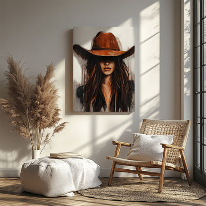Cowgirl Wall Art Canvas, Western Woman Portrait, Rustic Bar Decor