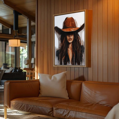Cowgirl Wall Art Canvas, Western Woman Portrait, Rustic Bar Decor