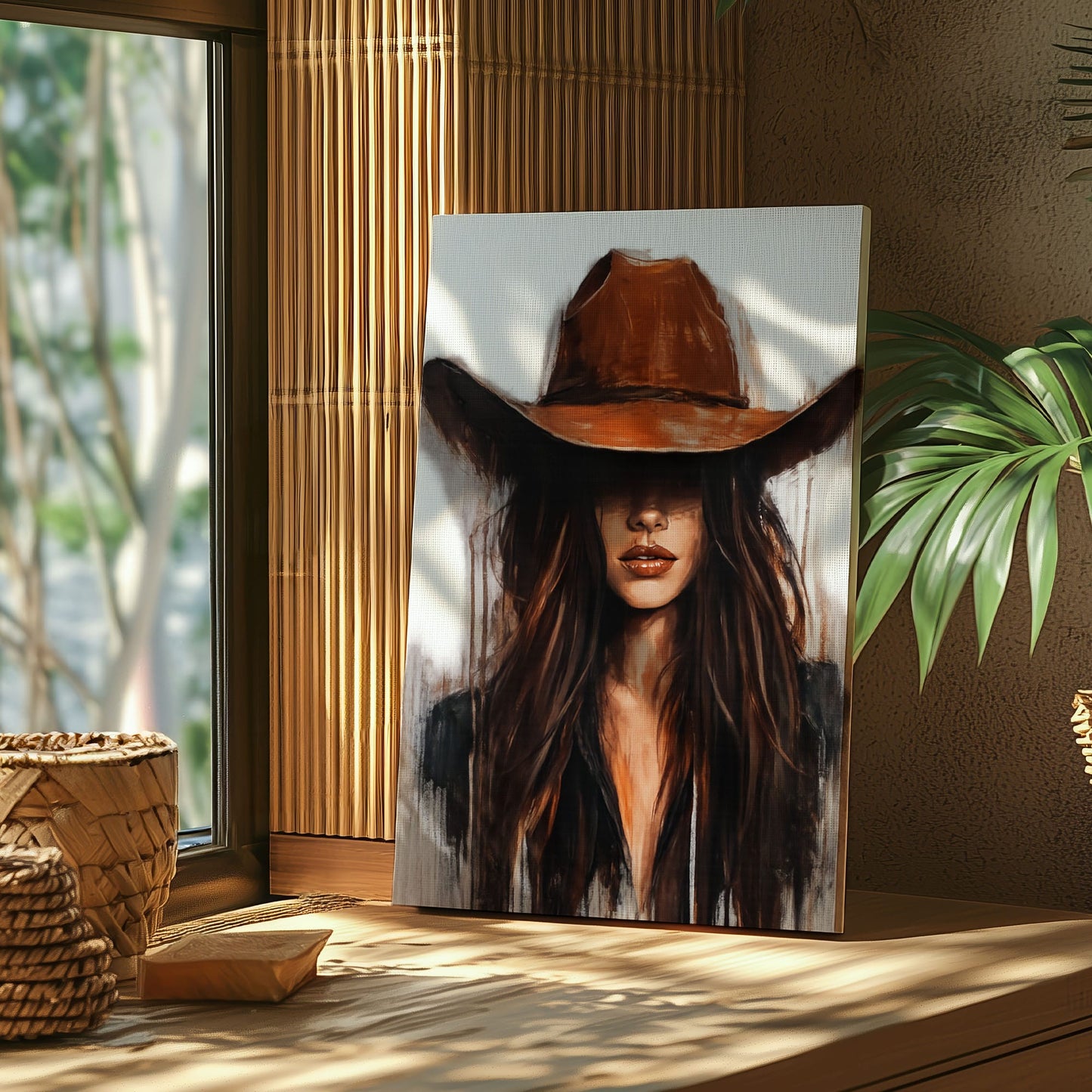 Cowgirl Wall Art Canvas, Western Woman Portrait, Rustic Bar Decor