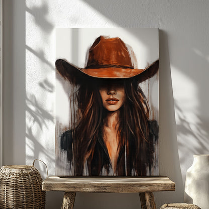 Cowgirl Wall Art Canvas, Western Woman Portrait, Rustic Bar Decor