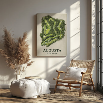 Augusta National Golf Course Map Print Canvas Vintage Augusta Golf Wall Art
