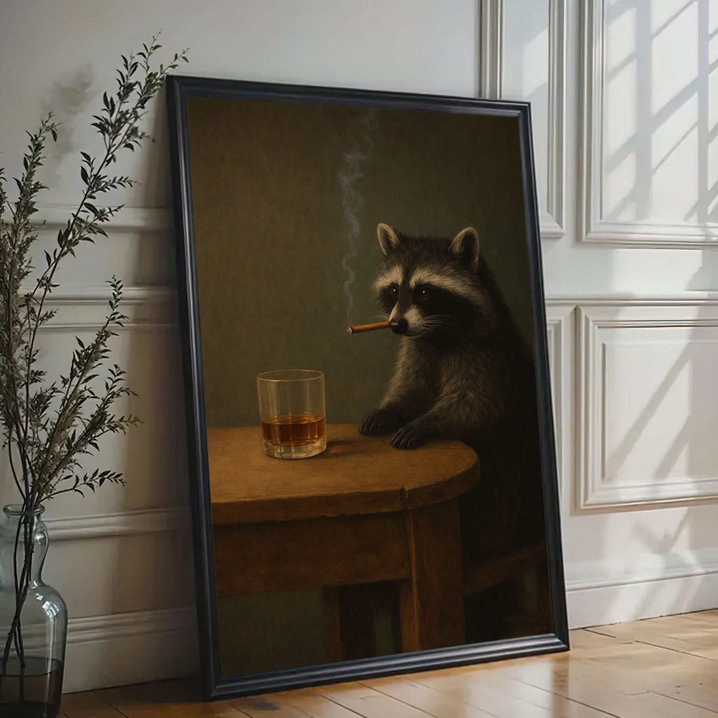 Smoking Raccoon Wall Art Funny Animal Beer Lover Decor