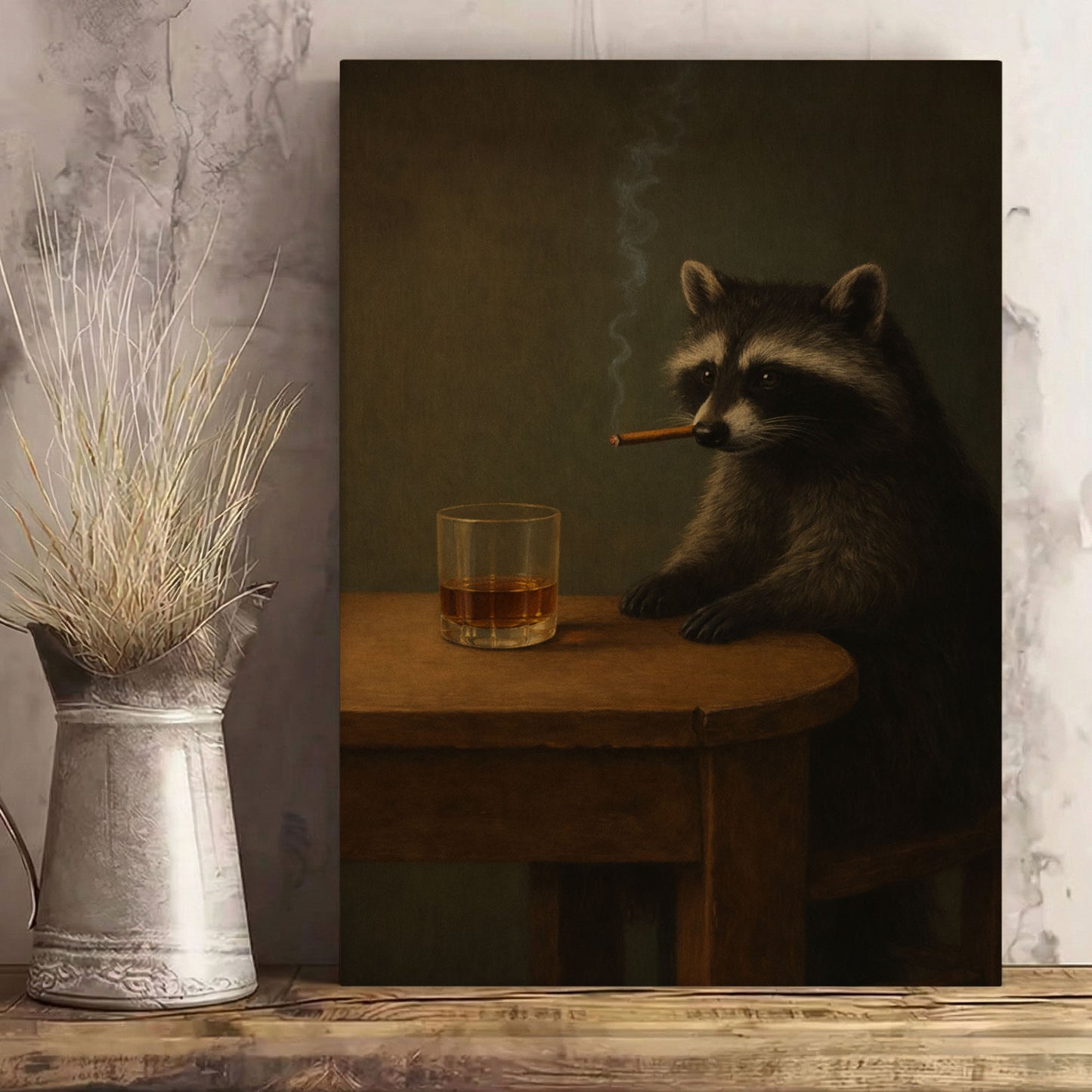 Smoking Raccoon Wall Art Funny Animal Beer Lover Decor