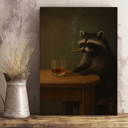 Smoking Raccoon Wall Art Funny Animal Beer Lover Decor