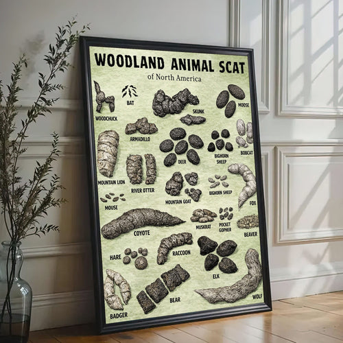 Animal scat print - Woodland animal droppings poster, Wilderness poop chart